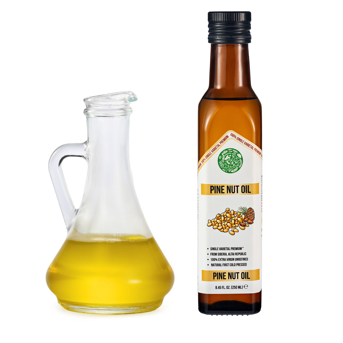 Sibirisches grünes Bio-Kiefernnussöl - kaltgepresst | 250ml Glasflasche