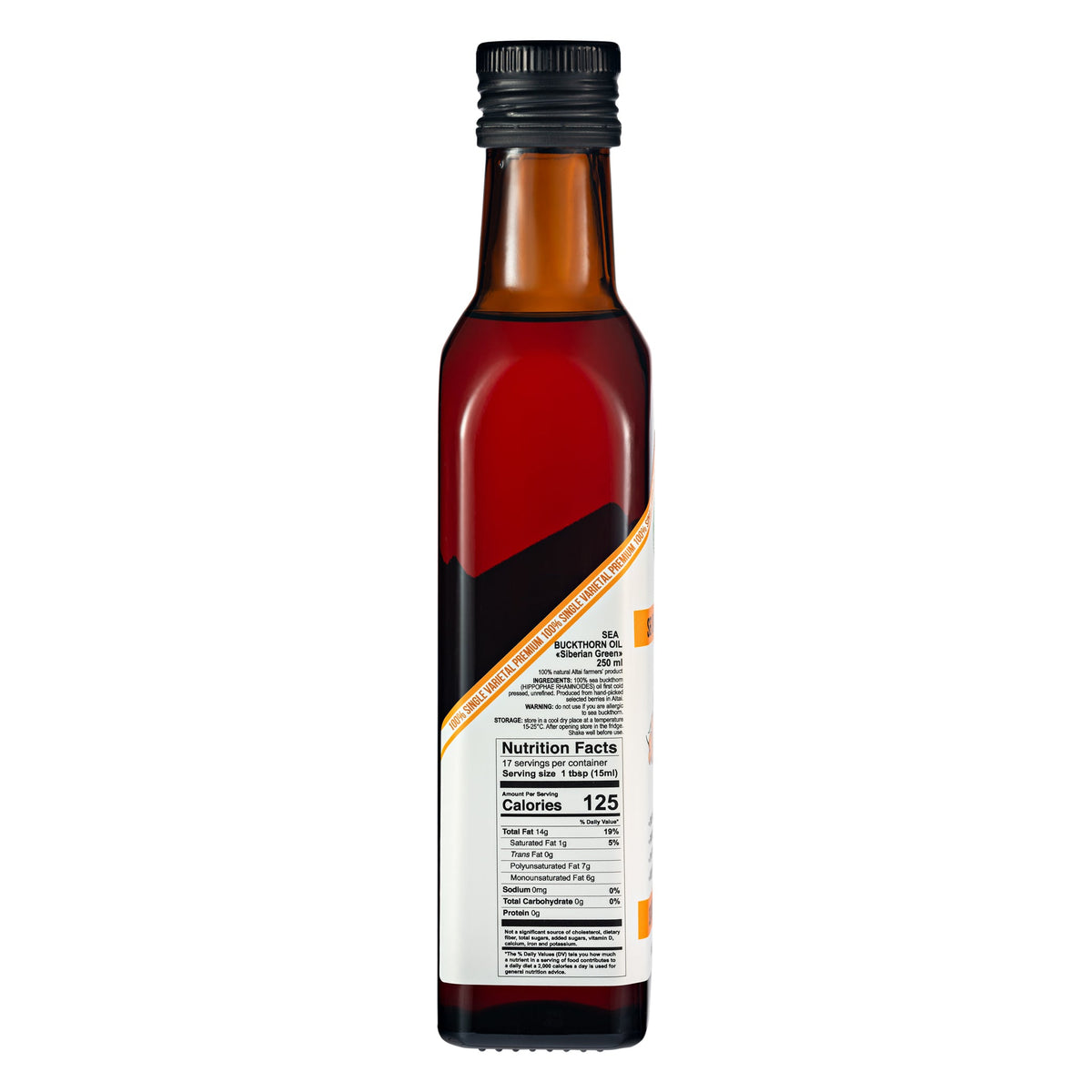 Sibirisches Grünes Sanddornöl - 250 ml Extra Vergine (Glasflasche)