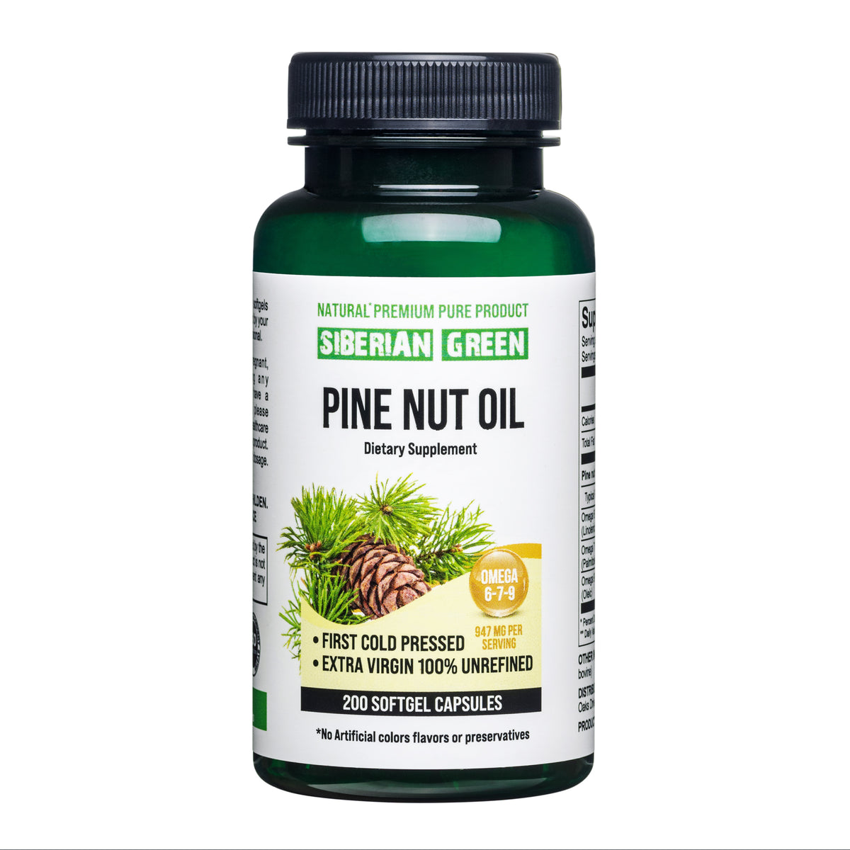 Sibirisches Pinienkernöl Kapseln - 200 Softgels | Wild geerntet & kalt gepresst