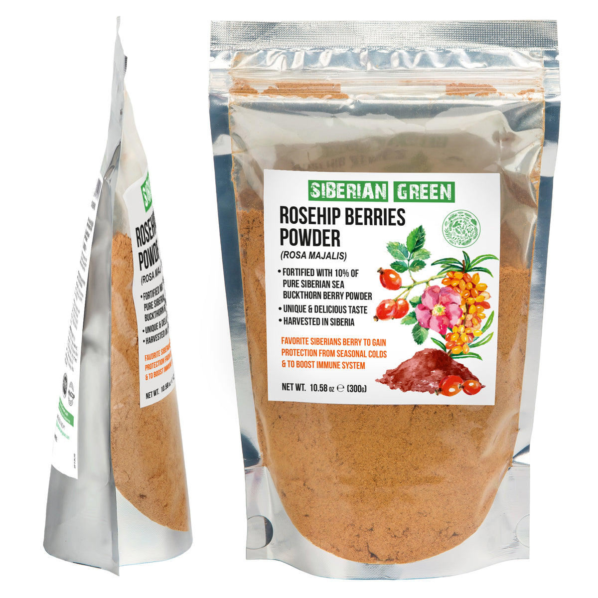 Sibirisches Grünes Wildes Hagebutten- und Sanddorn-Pulver - 300g (10.58 oz)
