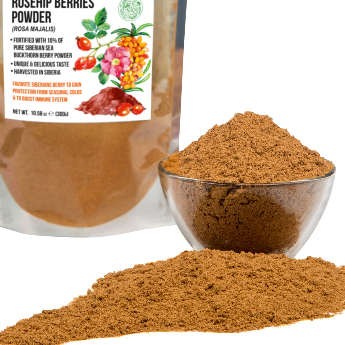 Sibirisches Grünes Wildes Hagebutten- und Sanddorn-Pulver - 300g (10.58 oz)