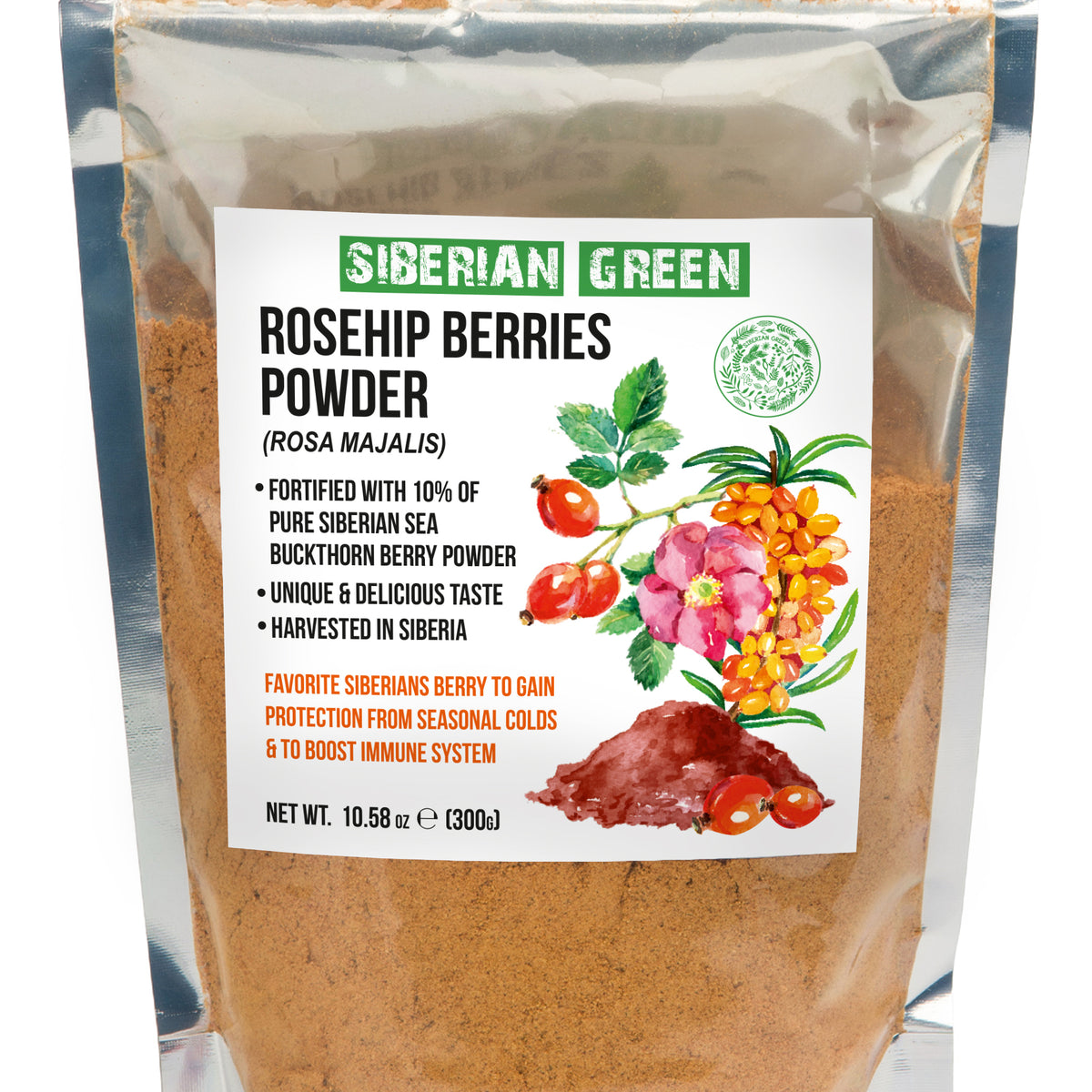 Sibirisches Grünes Wildes Hagebutten- und Sanddorn-Pulver - 300g (10.58 oz)