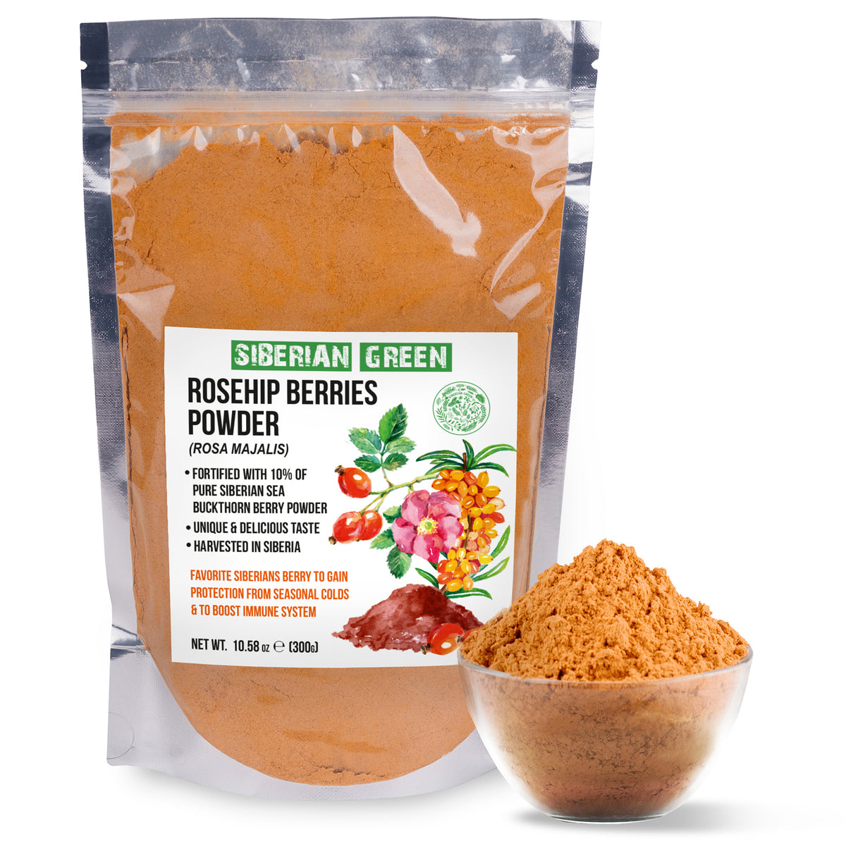 Sibirisches Grünes Wildes Hagebutten- und Sanddorn-Pulver - 300g (10.58 oz)
