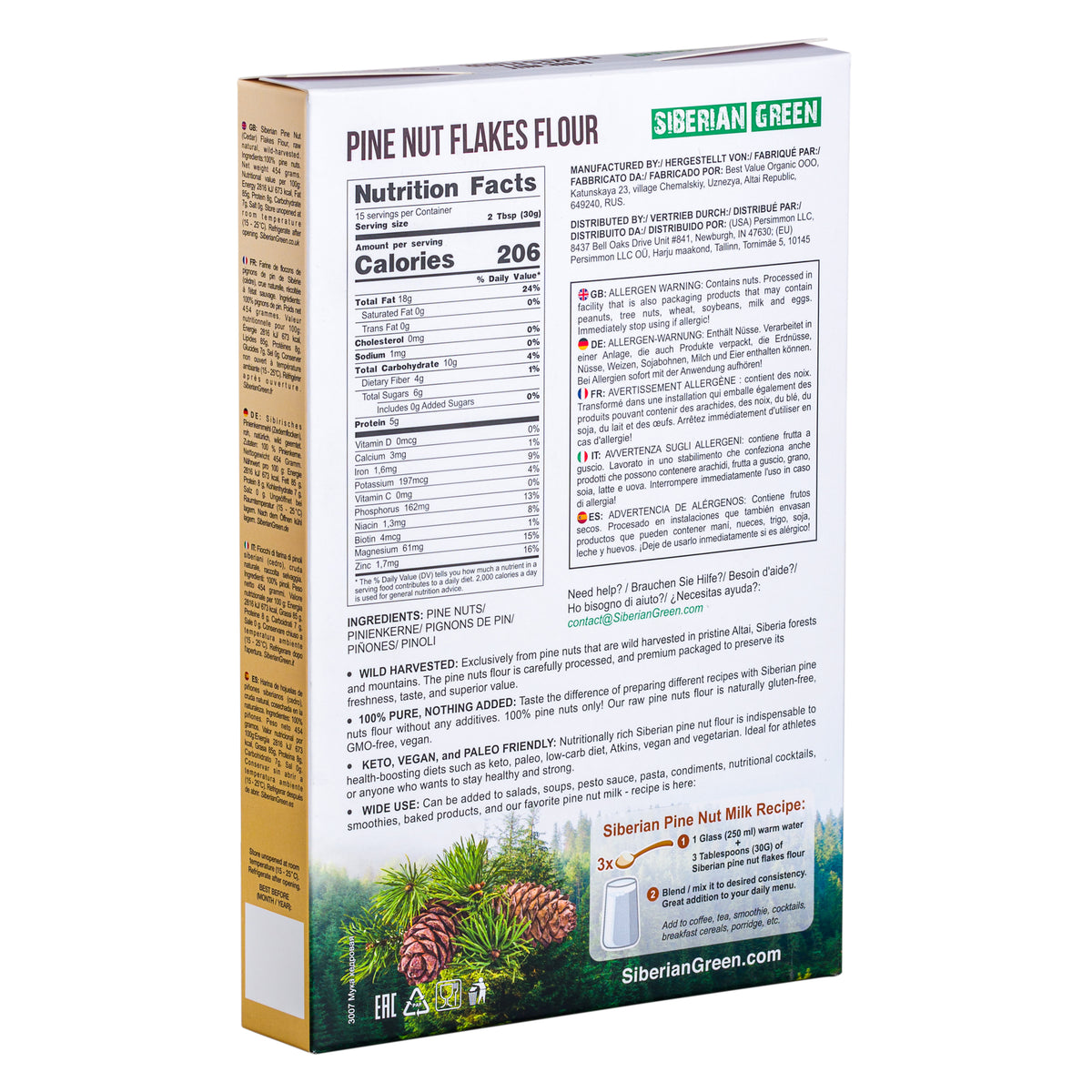 Sibirisches Pinienkernpulver - 454g | Bio-Pinienkernmehl aus Altai