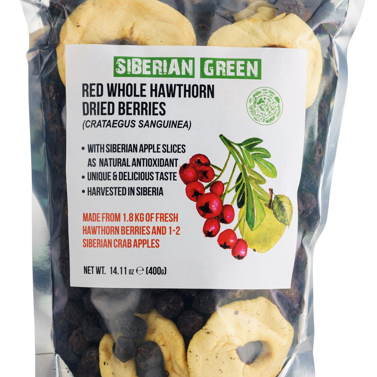Wildrote Weißdornbeeren mit sibirischem Apfel - 400g (Crataegus Sanguinea)