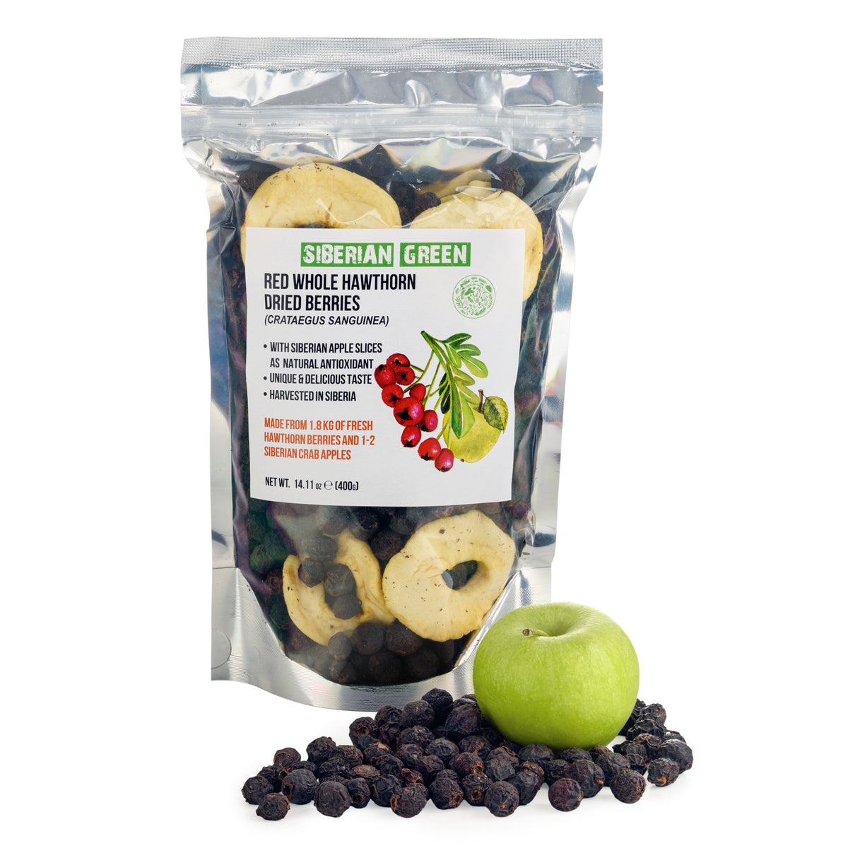 Wildrote Weißdornbeeren mit sibirischem Apfel - 400g (Crataegus Sanguinea)