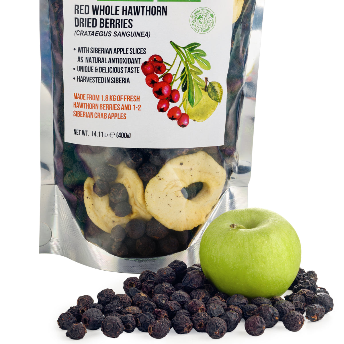 Wildrote Weißdornbeeren mit sibirischem Apfel - 400g (Crataegus Sanguinea)