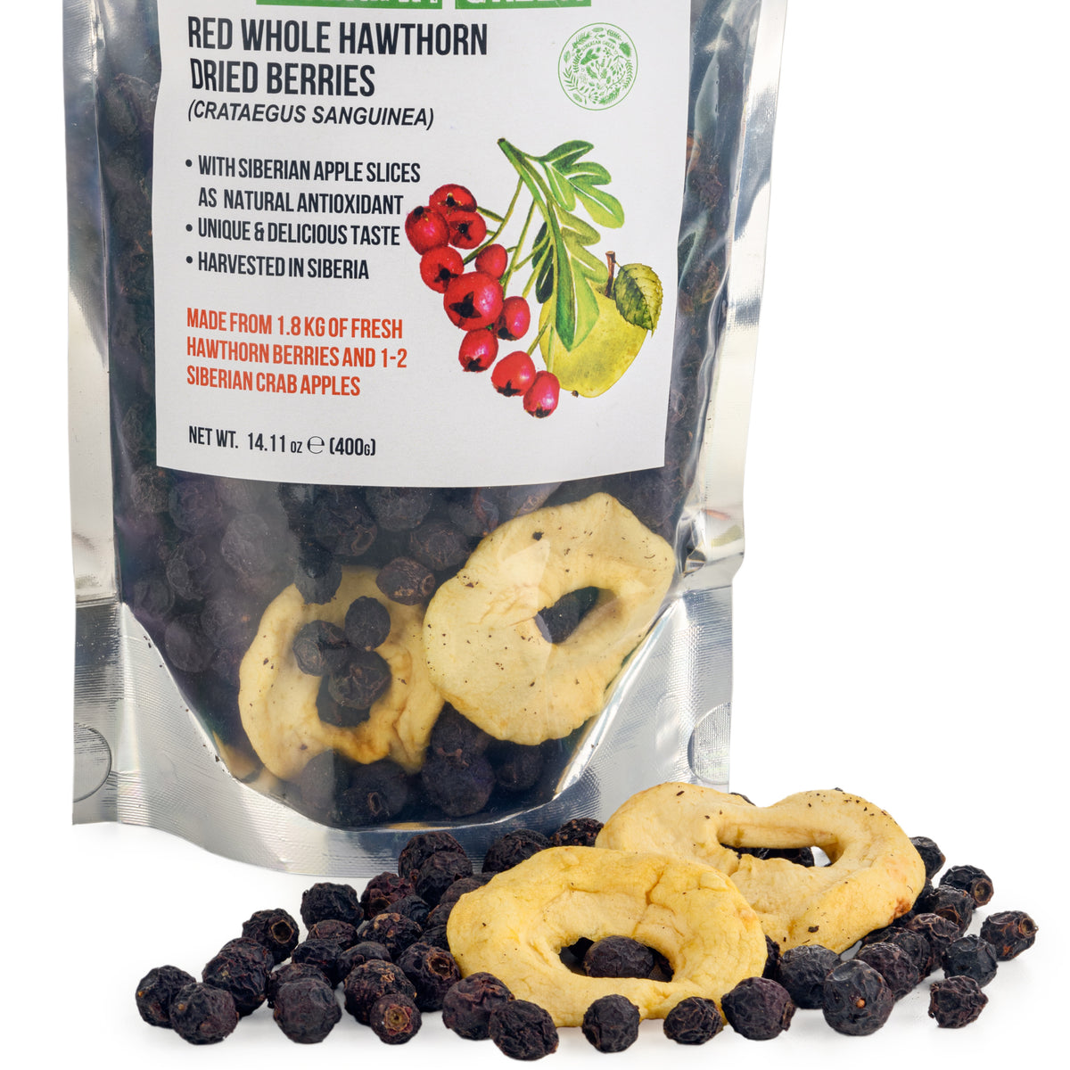 Wildrote Weißdornbeeren mit sibirischem Apfel - 400g (Crataegus Sanguinea)