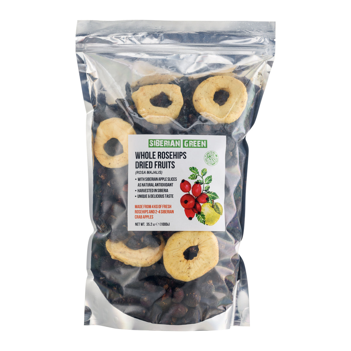 Sibirische getrocknete Hagebutten ganze Kerne mit Apfelscheiben - 1 kg | Naturbelassenes, nährstoffkonserviertes Produkt