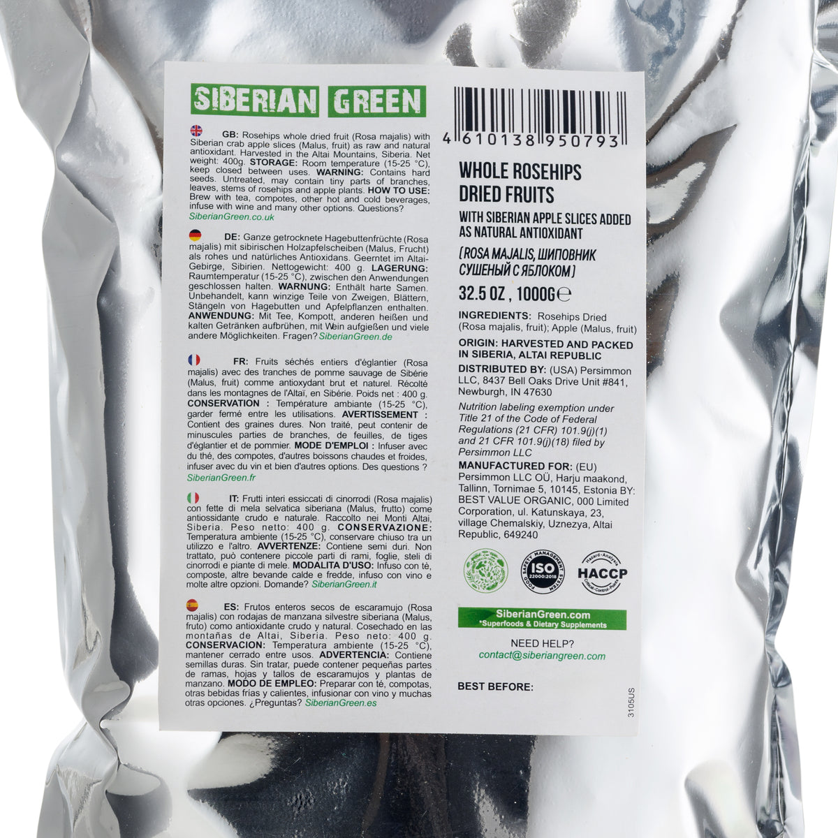 Sibirische getrocknete Hagebutten ganze Kerne mit Apfelscheiben - 1 kg | Naturbelassenes, nährstoffkonserviertes Produkt