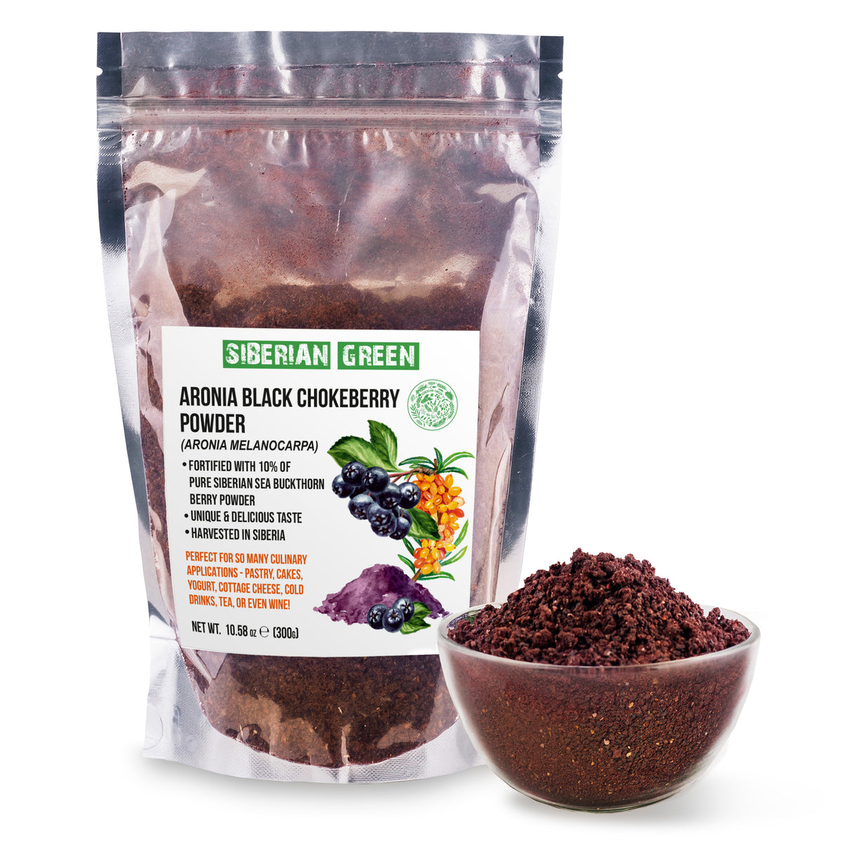 Premium Aroniapulver aus Wildsammlung, angereichert mit Sanddorn - 300g