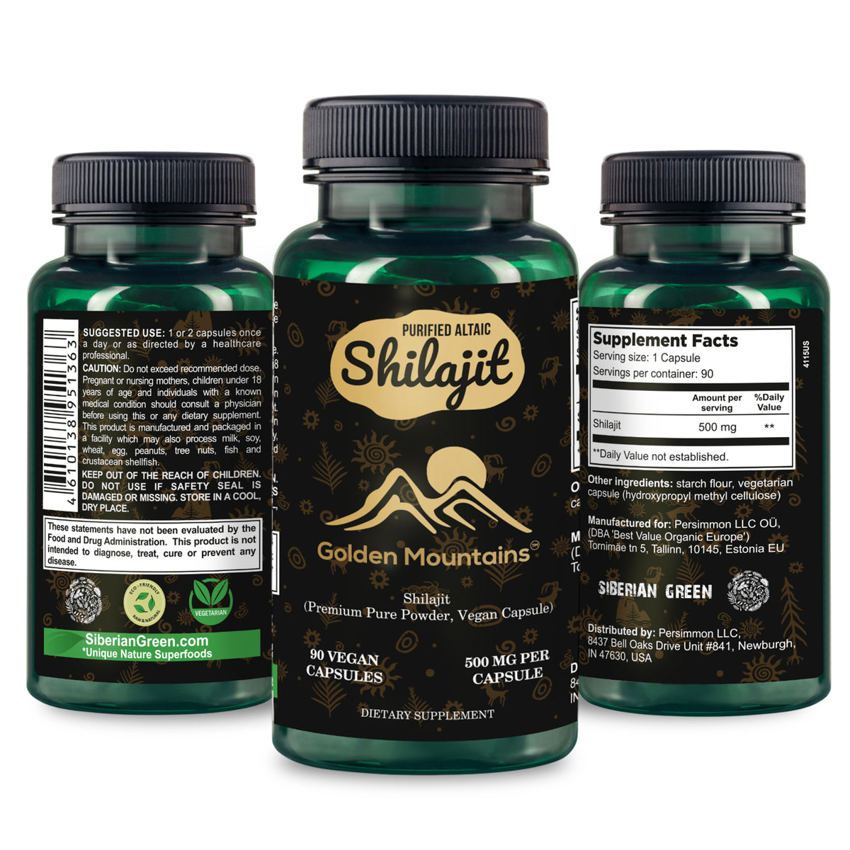 Golden Mountains Shilajit Vegane Kapseln - 500mg | 90 Stück