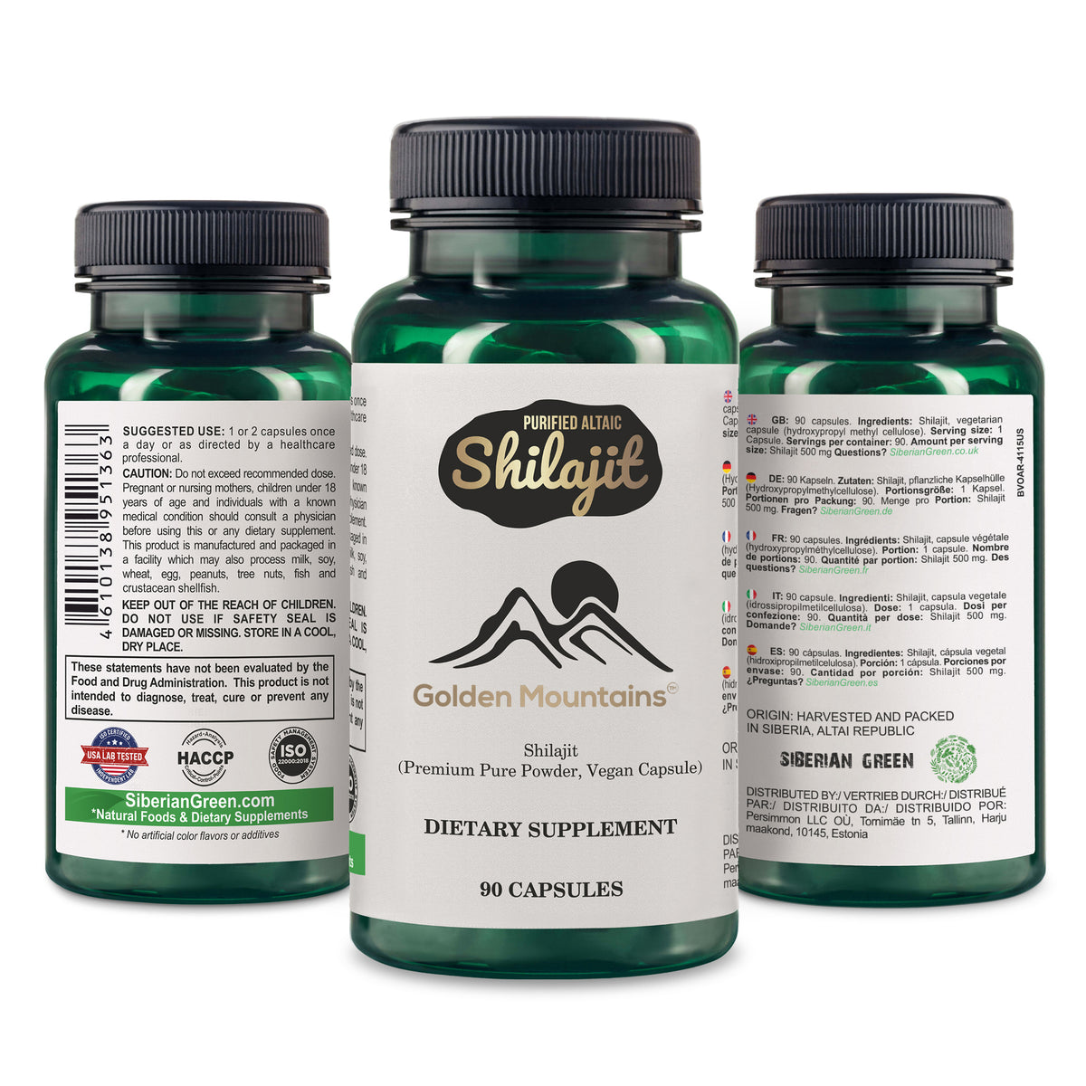 Golden Mountains Shilajit Vegane Kapseln - 500mg | 90 Stück