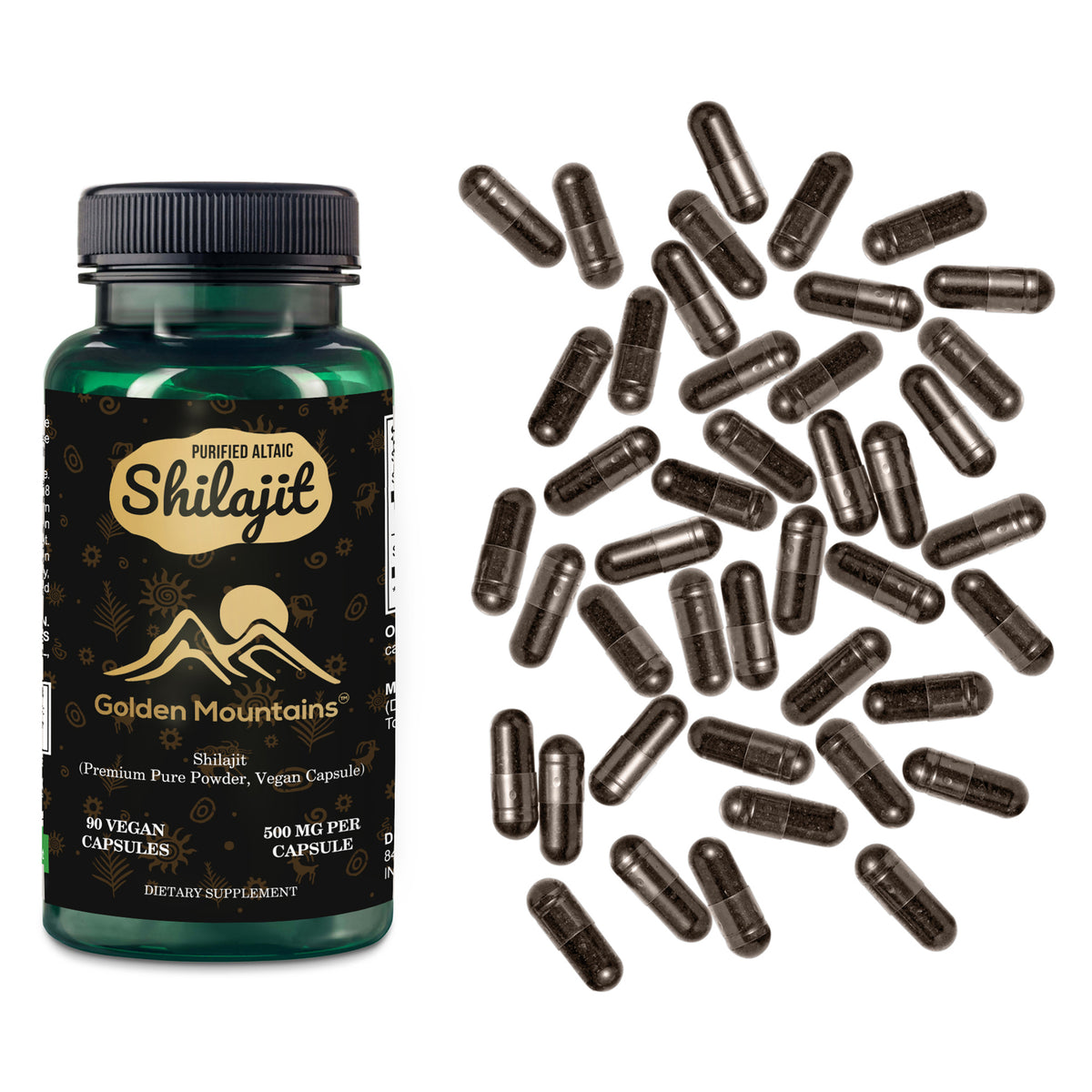 Golden Mountains Shilajit Vegane Kapseln - 500mg | 90 Stück
