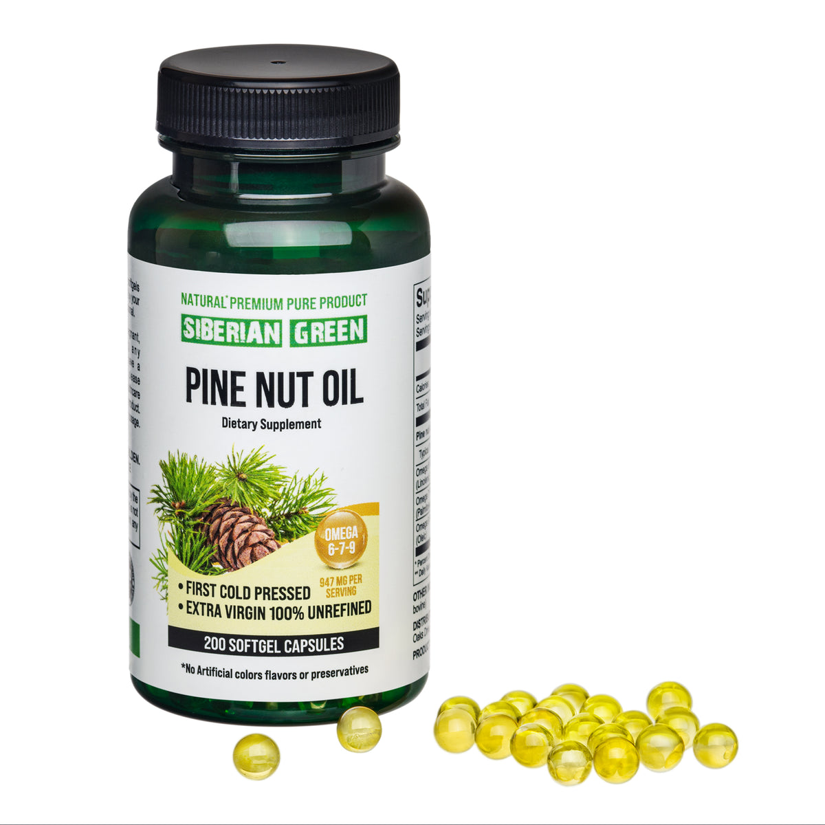 Sibirisches Pinienkernöl Kapseln - 200 Softgels | Wild geerntet & kalt gepresst