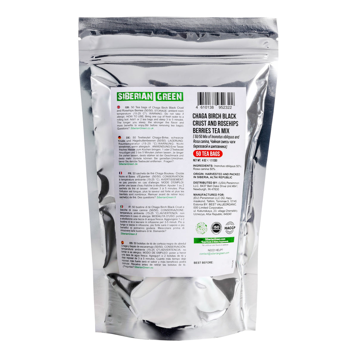Schachtel mit 50 Teebeuteln mit einer perfekten Mischung aus Chaga und Hagebutte