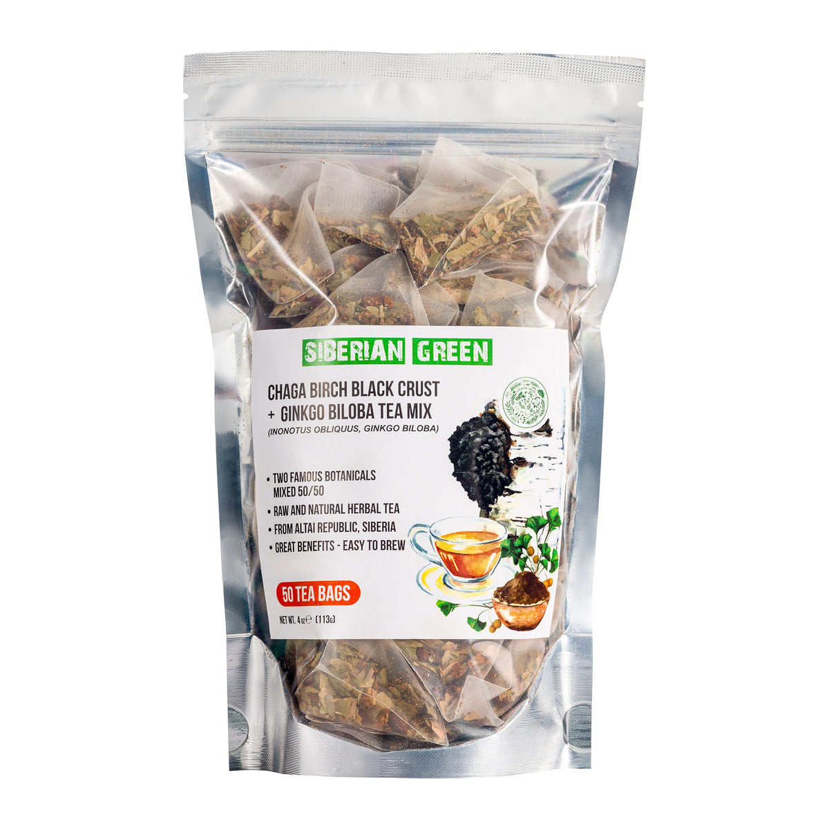 Sibirischer Grüner Ginkgo Biloba Tee mit Chaga Inhalt der Packung
