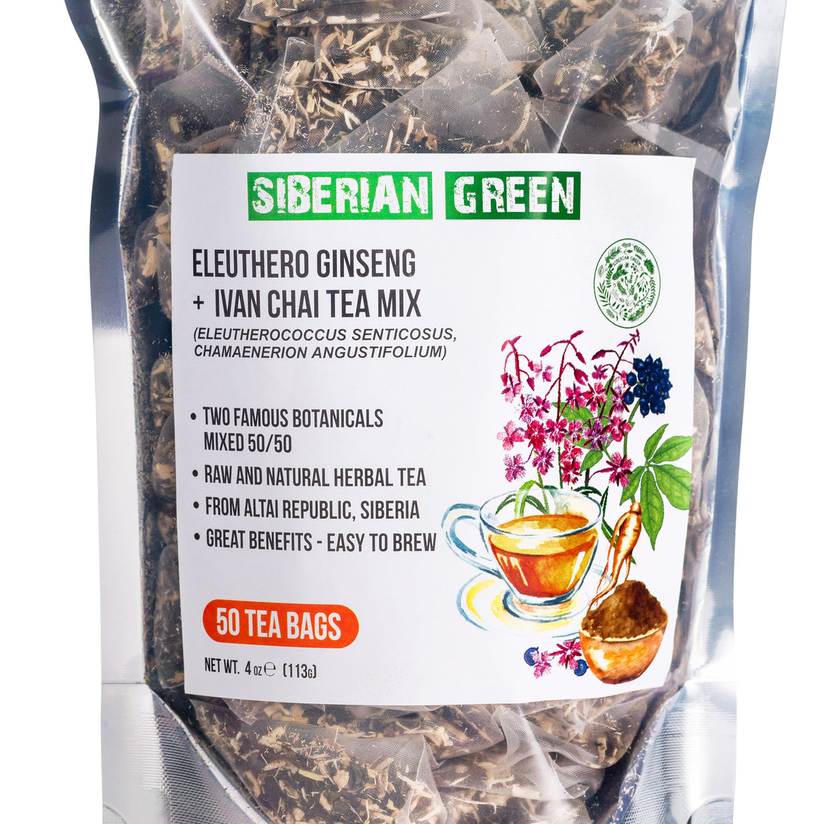 Kräutertee aus Eleuthero-Wurzel und Ivan-Tee für Energie und Wohlbefinden