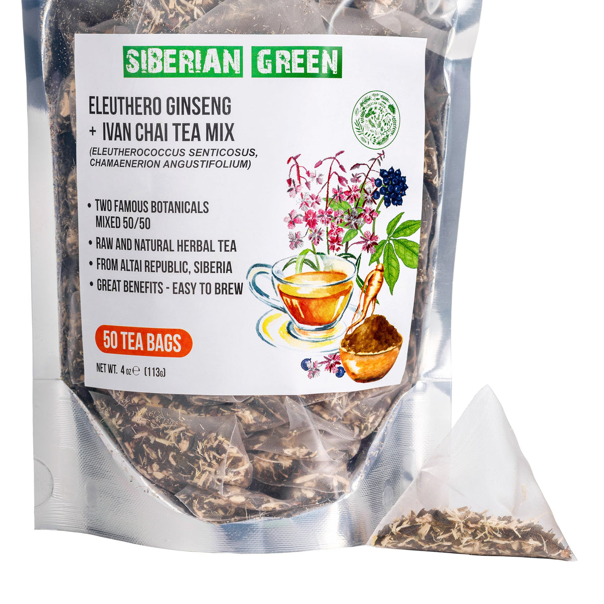 Sibirischer Grüner Eleuthero Wurzel & Ivan Tee - 50 Teebeutel Packung