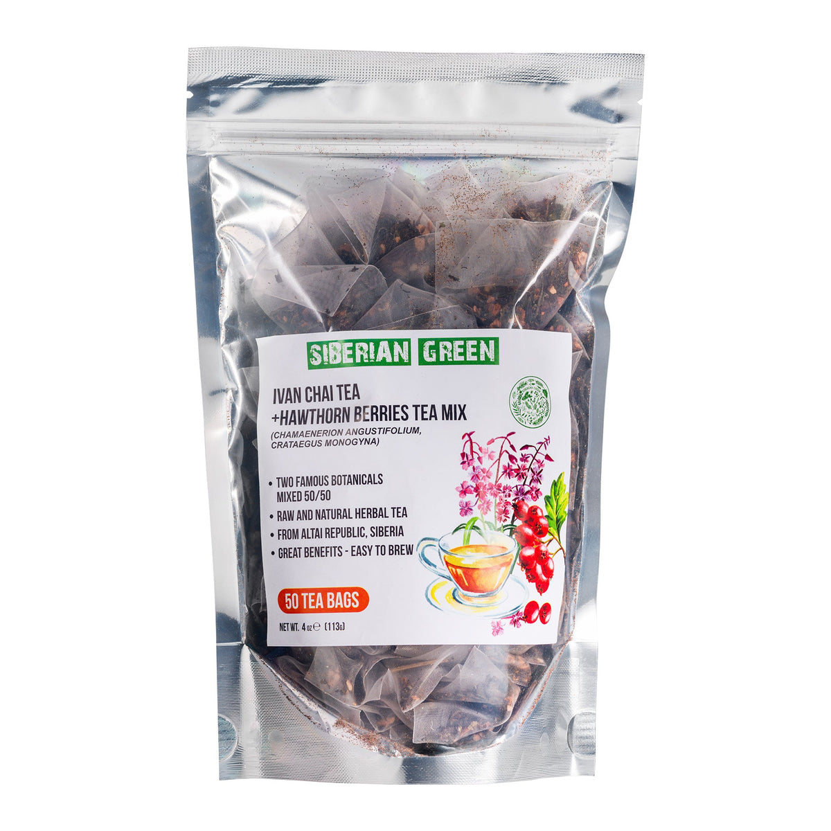 Reiner sibirischer grüner Ivan Chai-Tee mit Weißdornbeeren 