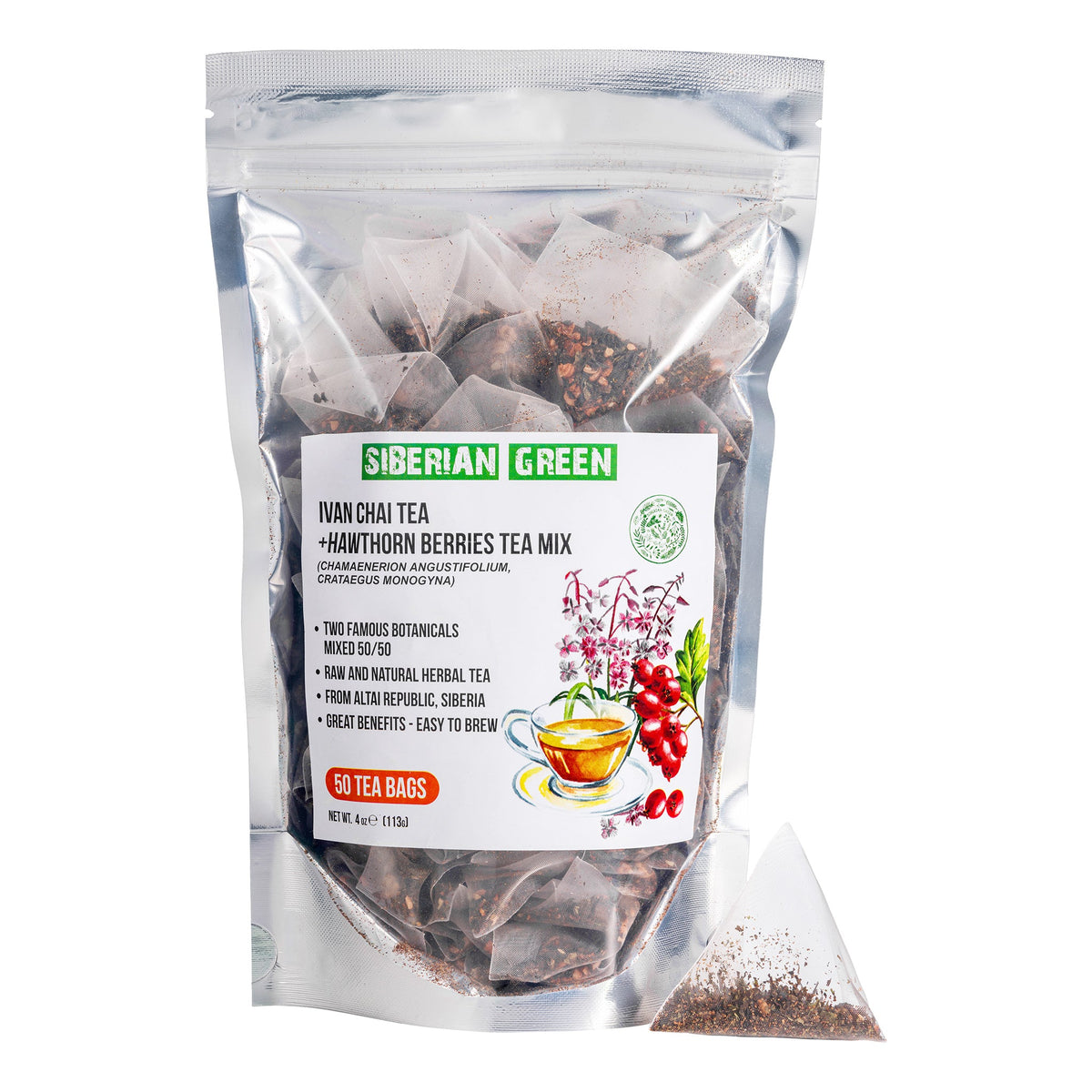 50 Sibirischer Grüner Ivan Chai-Tee mit Weißdornbeeren 