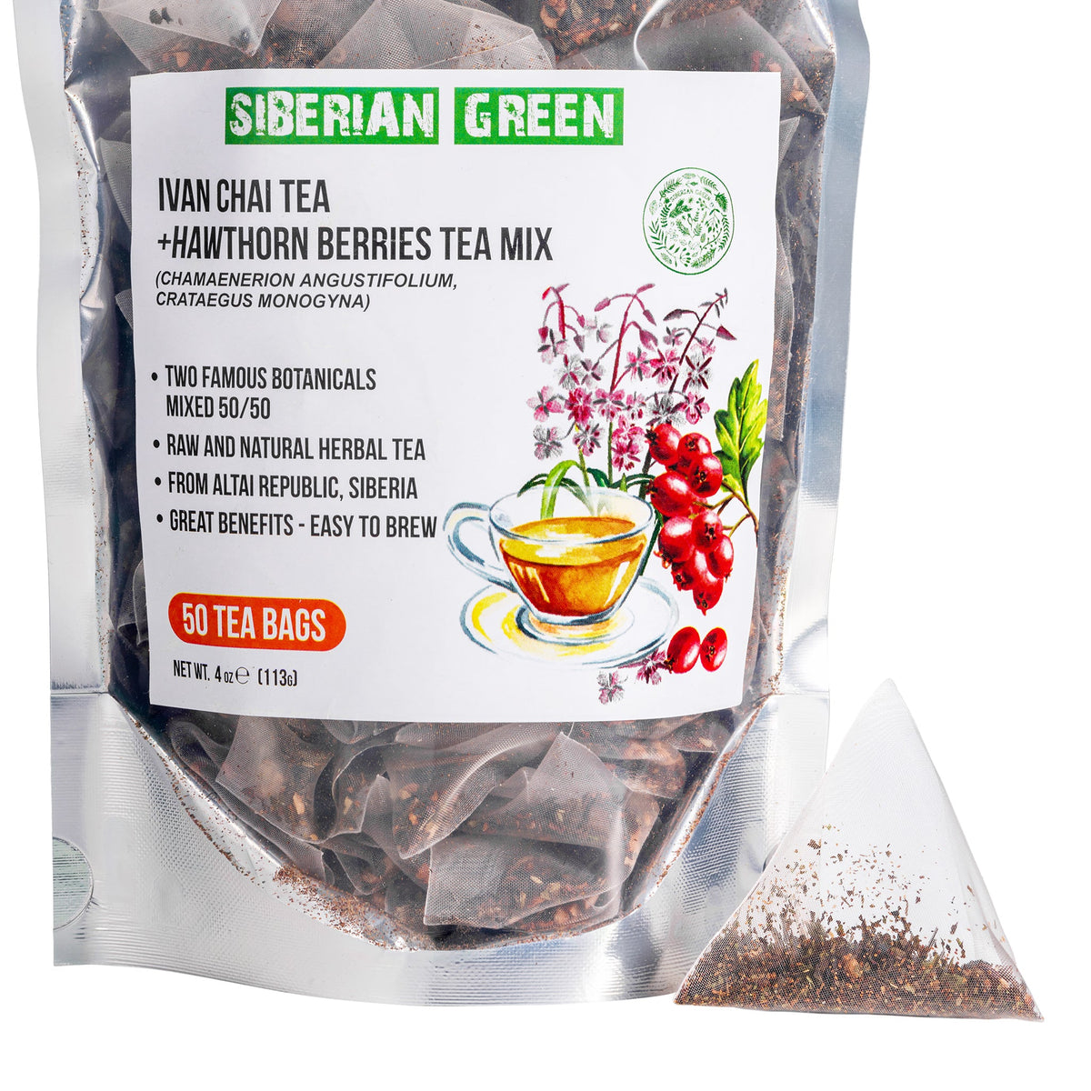 Sibirischer Grüner Ivan Chai-Tee mit Weißdornbeeren 