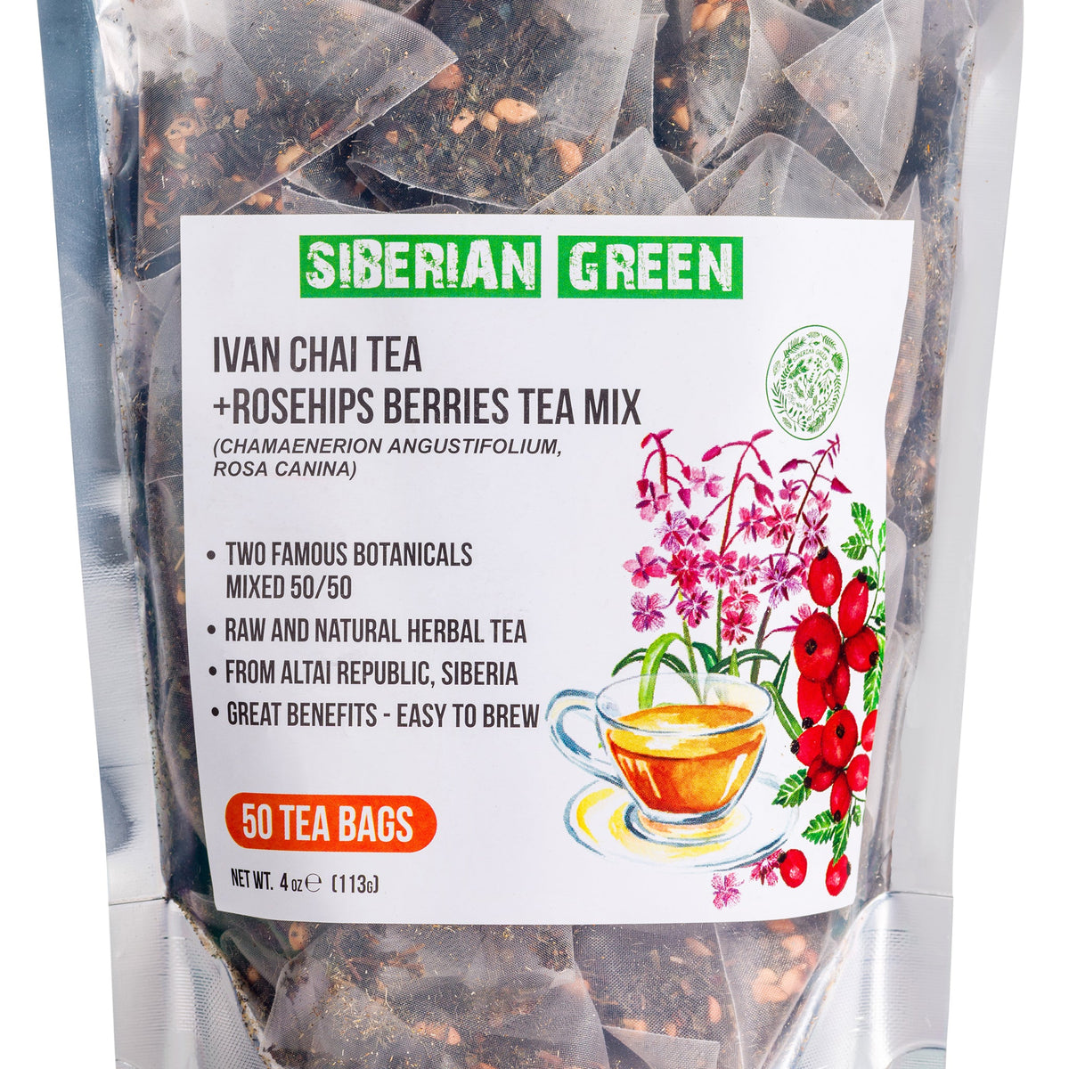 Nahaufnahme der losen Blätter von Ivan Chai Rosehip Tea