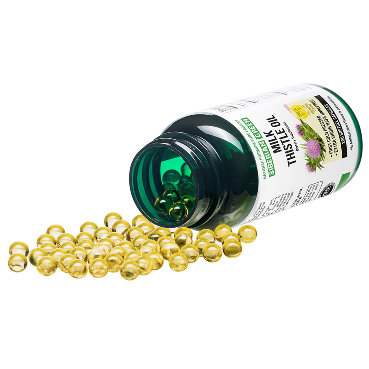 Sibirisches grünes Mariendistelöl Kapseln - 200 Softgels | Kaltgepresst & unraffiniert